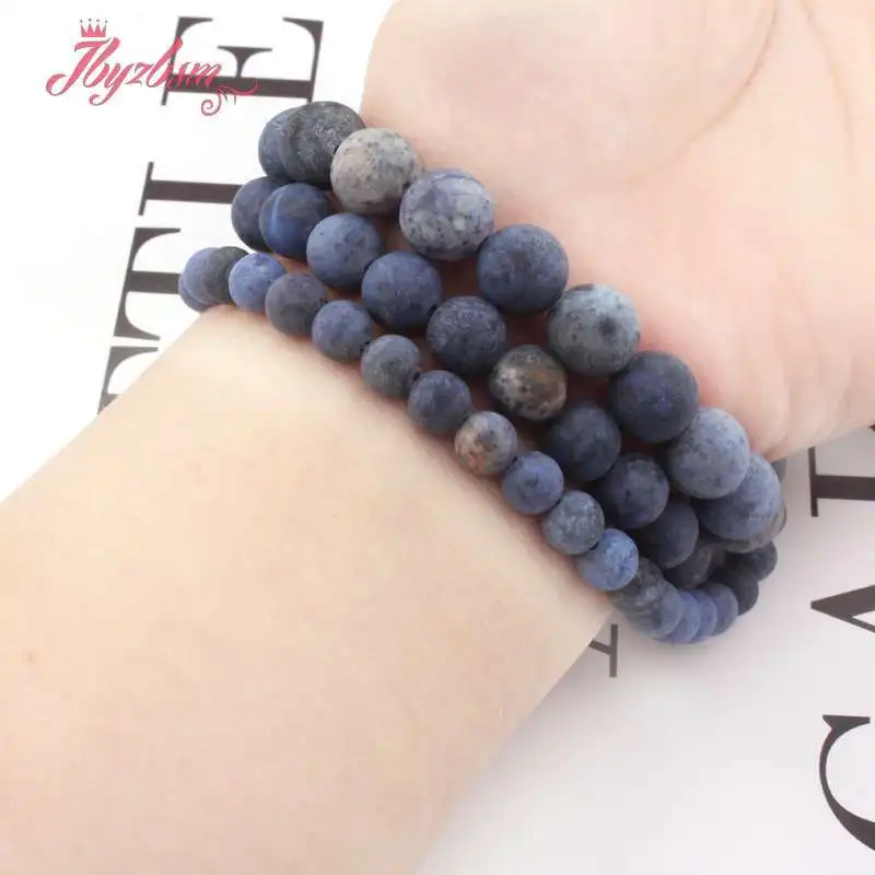 

6mm 8mm 10mm Round Frost Blue Stone Spacer Loose Beads for DIY Accessories Bracelet Necklace Jewelry Making Earring Strand 15"