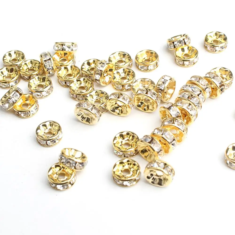 4/6/8 мм Стразы бусинки Rondelle хрустальные бусины золотого цвета с большими