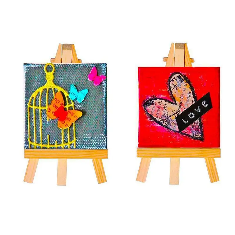 

3 by 5 Inch Tiny Wood Easels Set for Paintings Craft Small Acrylics Oil Projects, Pack of 12