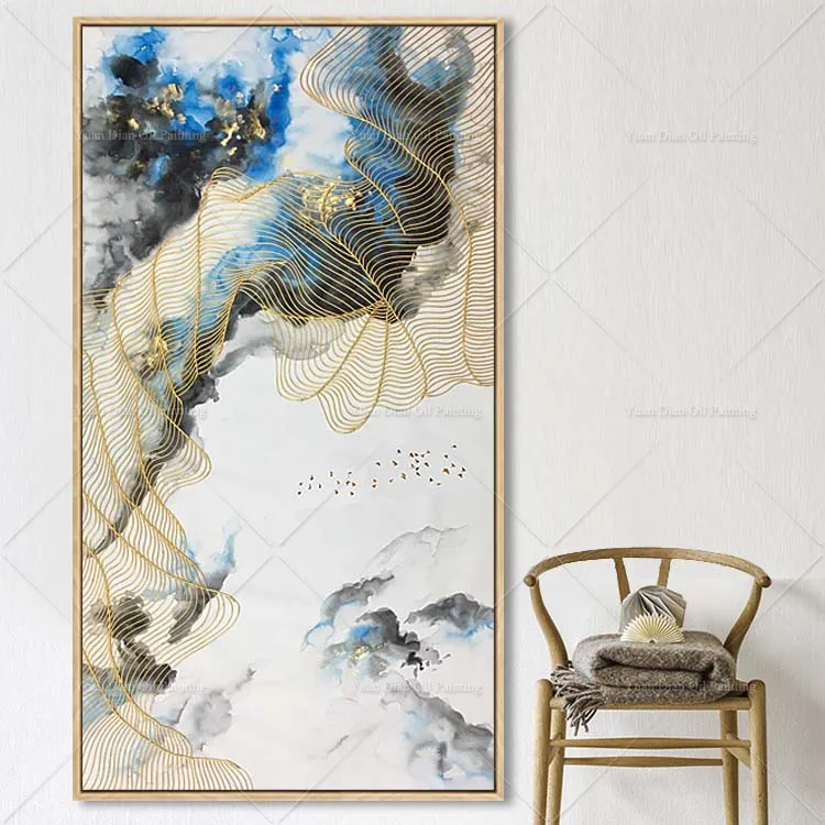 Синее Море золотая линия тропический цветок Дерево гостиная ресторан украшение