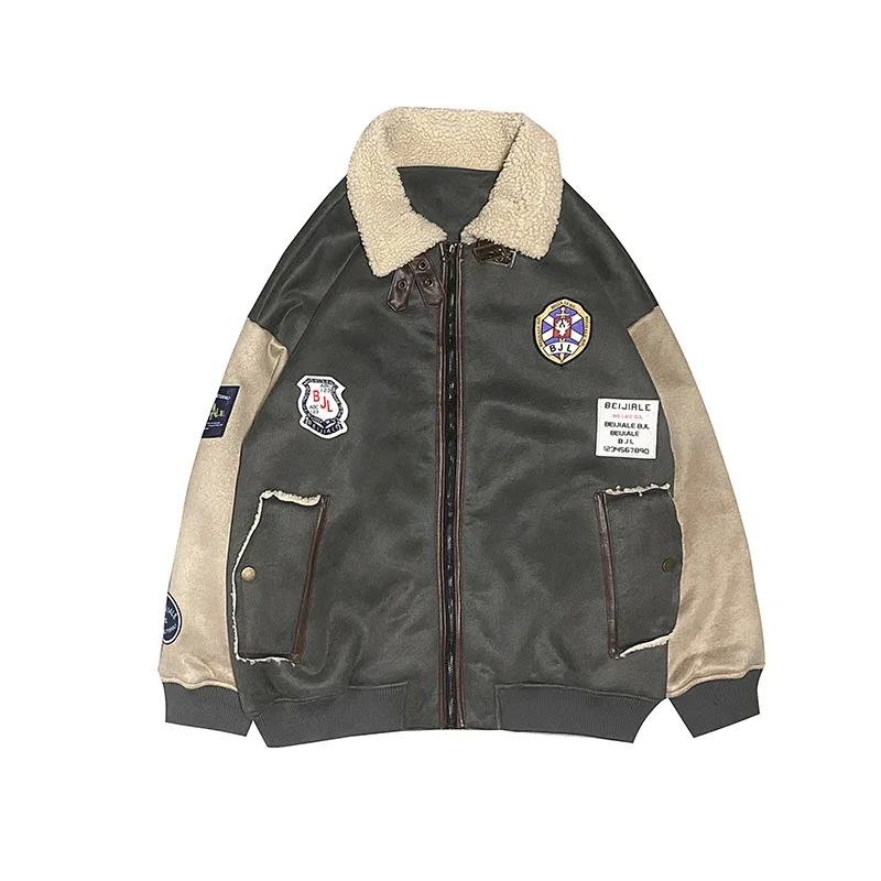 Men's Fashion Imitation Lamb Velvet Jacket Winter Plus Velvet Thickening Tooling Cotton Clothing Trendy Brand Loose Warm Jacket