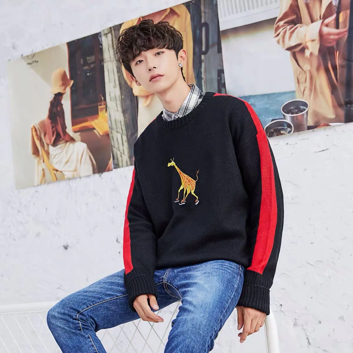 2020 винтажный мультяшный вышитый мужской вязаный свитер пуловеры Harajuku Хип-хоп