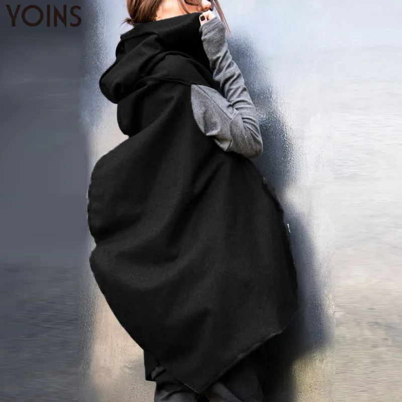 2019 YOINS осенний женский жилет на молнии с капюшоном шерстяной пальто свободная