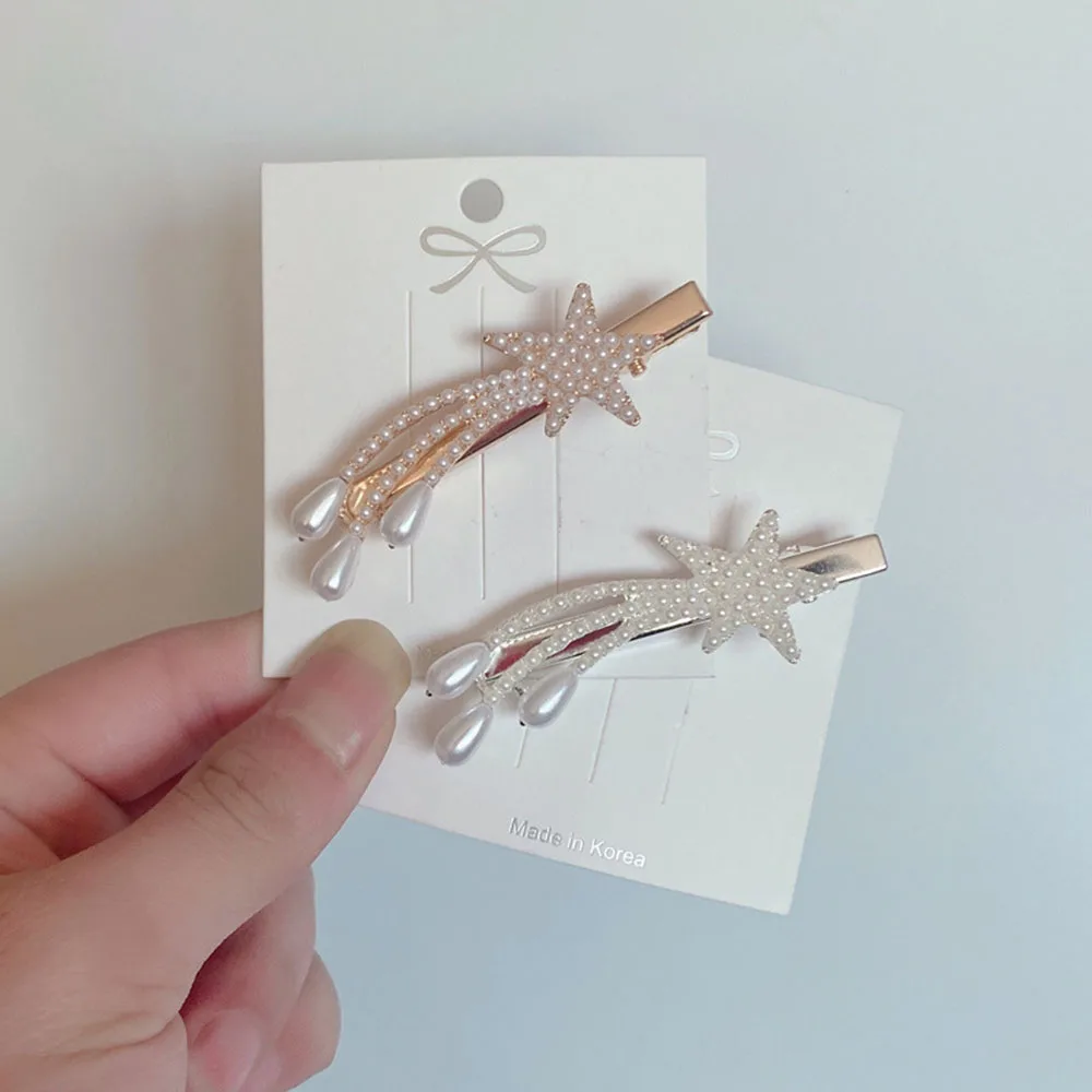 

1 Pcs Hair Clip Crystal Hair Accessories Rhinestone Side Clip Bangs Hair Accessories Duckbill Fashion Tassel Pearl Hairpins