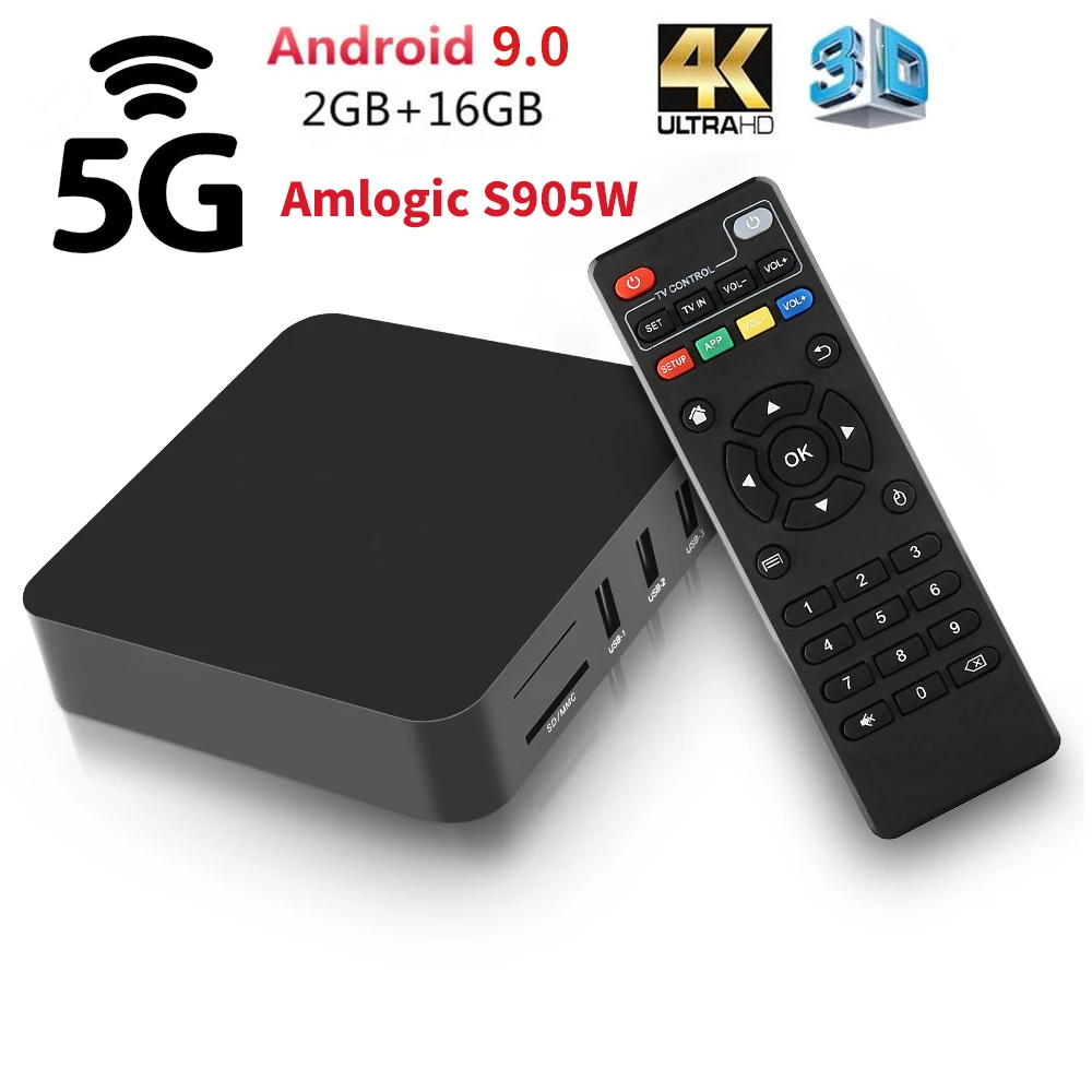 

Android 9.0 Smart TV Box Amlogic S905W tvbox 5G HD 3D 2.4GHz 5G WiFi 2GB 16GB 4K Media Player Youtube Google Play Set top Box