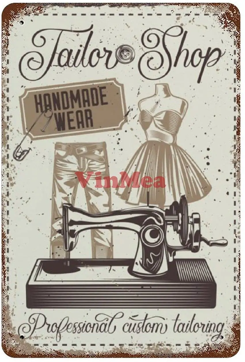 

Poster Metal Tin Sign A Pants, Mannequin and Sewing Machine Retro Wall Art for Home Decorative 12" X 16"