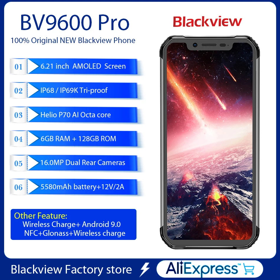 Смартфон BLACKVIEW BV9600 Pro P70 IP68 6 ГБ + 128 Гб 16MP Face ID 21 дюйма FHD Беспроводная зарядка NFC Android 9