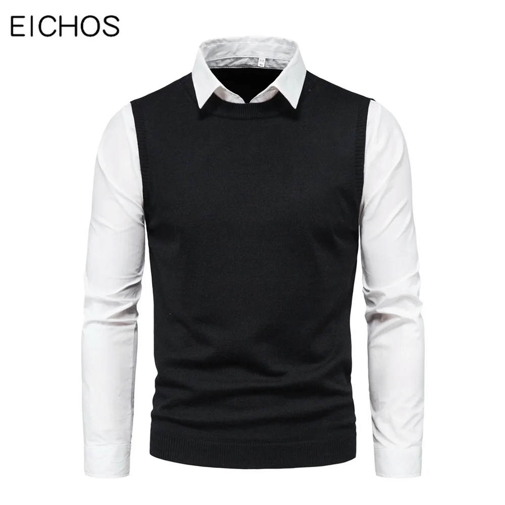 Новый осенний мужской вязаный свитер имитация двух частей пуловеры Мужская