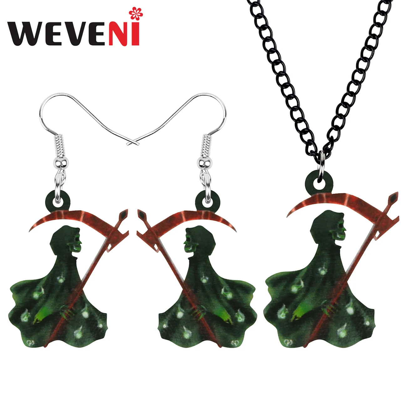 WEVENI акриловый Хэллоуин Зеленый Мрачный Жнец Ювелирные наборы длинное ожерелье