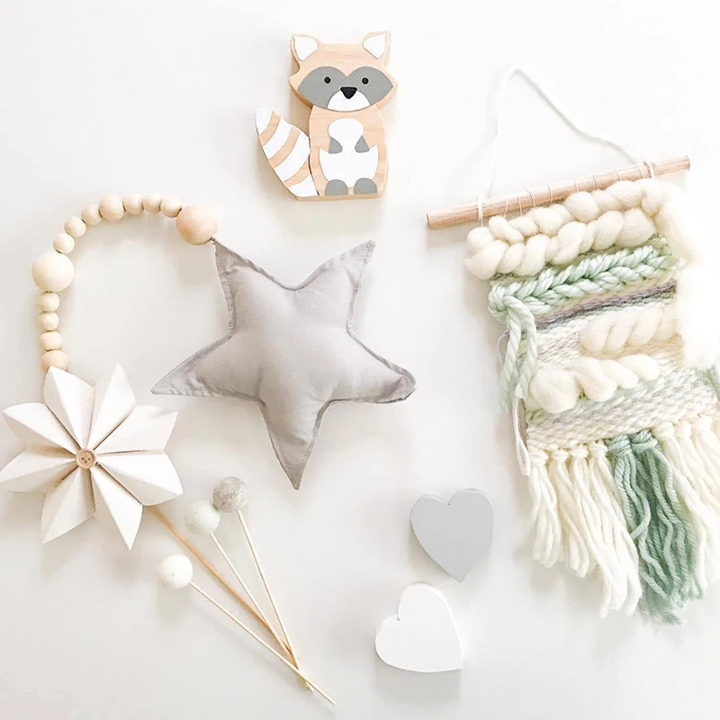Colgante con dise&ntilde;o de estrella de estilo n&oacute;rdico, decoraci&oacute;n artesanal, adorno para el hogar, cuentas de madera, accesorio de fotograf&iacute;a colgante, juguete para beb&eacute;-0