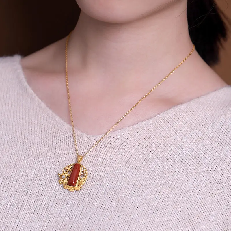 

Original designer craftsmanship enamel porcelain pendant necklace Chinese retro irregular shape charm women's silver jewelry