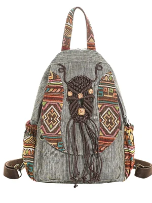 

Fashion national string appliques women shopping backpacks!Hot prints lady multi-use backrack All-match Original canvas backruck