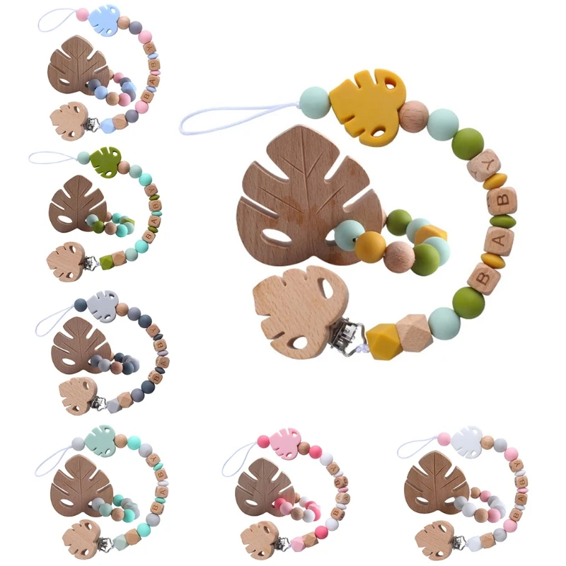 

2 Pcs Baby Leaves Pacifier Chain Teether Rattles Set Nipple Clip Holder Soother Q1FE