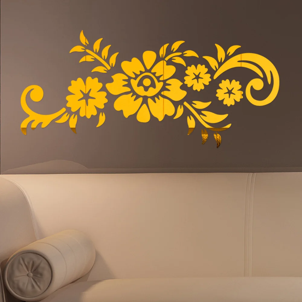 Новые Настенные Стикеры с цветами и листьями Зеркальные сделай сам стикеры s для