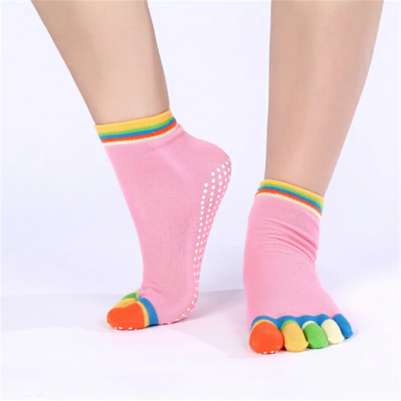 

Женские разноцветные носки YRRETY с надписью на пять пальцев, хлопковые нескользящие носки унисекс с принтом и массажным носком, танцевальная ...