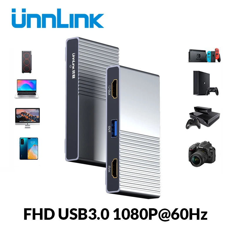 Unnlink USB 3 0 игра UVC Карта видеозахвата 1080P 60 Гц совместимому с HDMI запись прямые