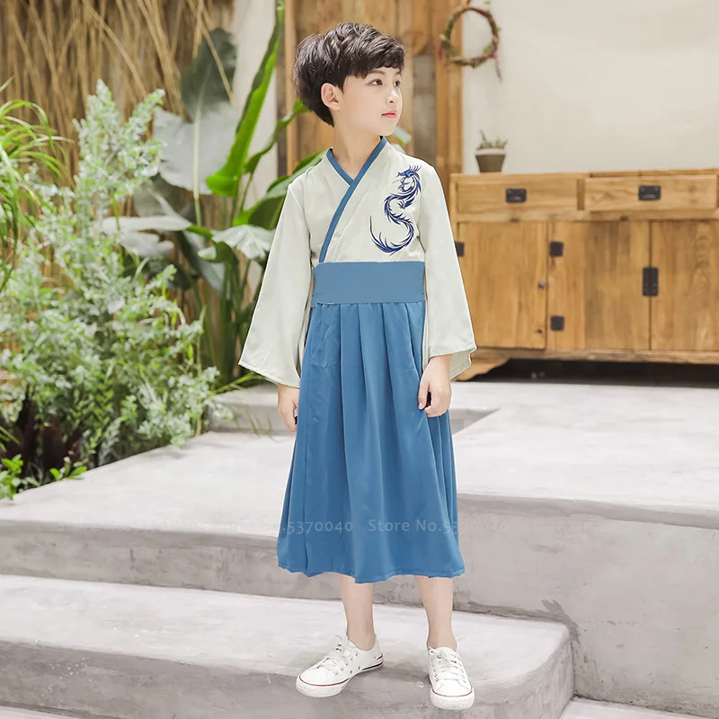 Детский костюм для мальчиков с вышивкой дракон платье Тан девочек Феникс