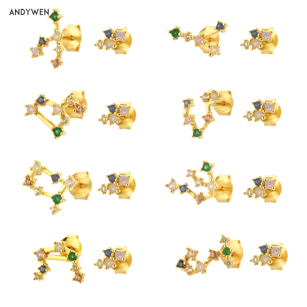 Серьги ANDYWEN из стерлингового серебра 925 пробы с золотистыми пружинными радужными