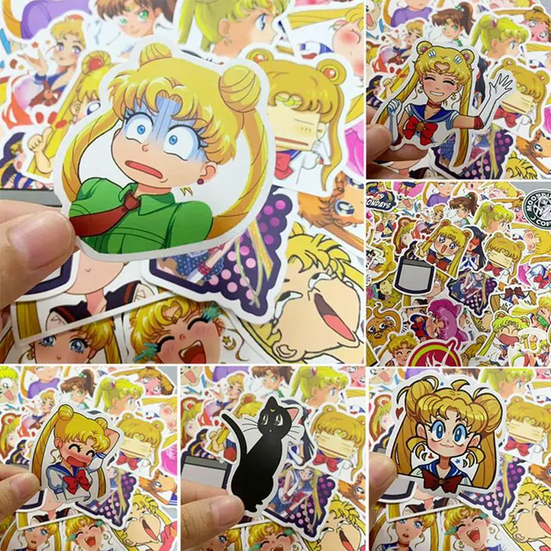 50 шт./упак. Kawaii Сейлор Мун мультфильм стикеры на клейкой основе для художественного оформления ногтей, ручная работа дневник канцелярские наклейки Детский подарок