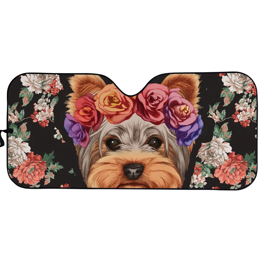 PinUp Angel Car Accessories Floral Dog Pattern Car Sunshade Windshield Cover Durable Vehicle Gloss Sun Shade UV Protect Hot