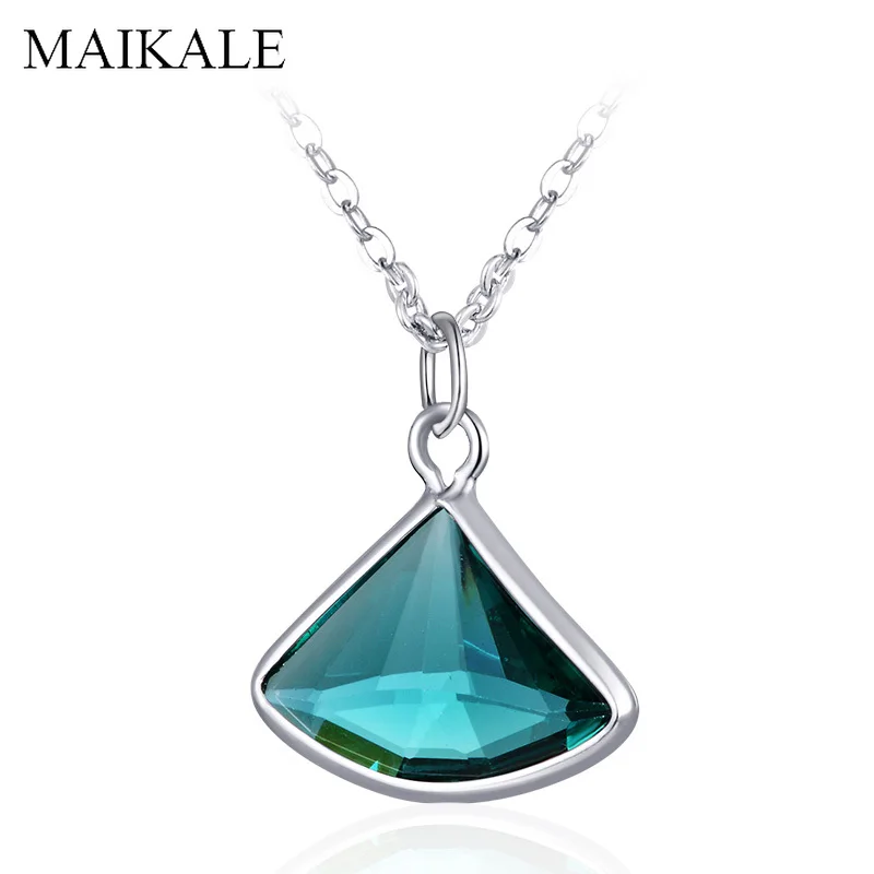 MAIKALE 48 СМ Круглая/Треугольная Подвеска Серебряное ожерелье синие/зеленые Австрийские ожерелья с кристаллами подвески для женщин ювелирные изделия подарки для девочек