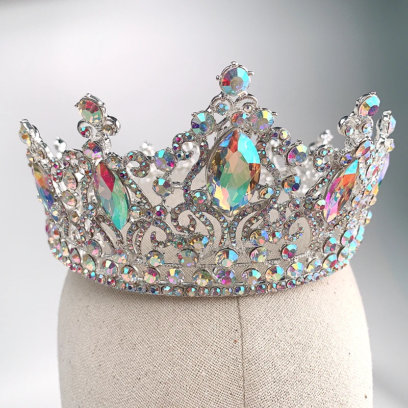 

Fashion AB color Tiara Crowns Crystal Queen Princess Diadem Bridal Round Crown Hair Jewelry For Wedding Women Hair Accessories