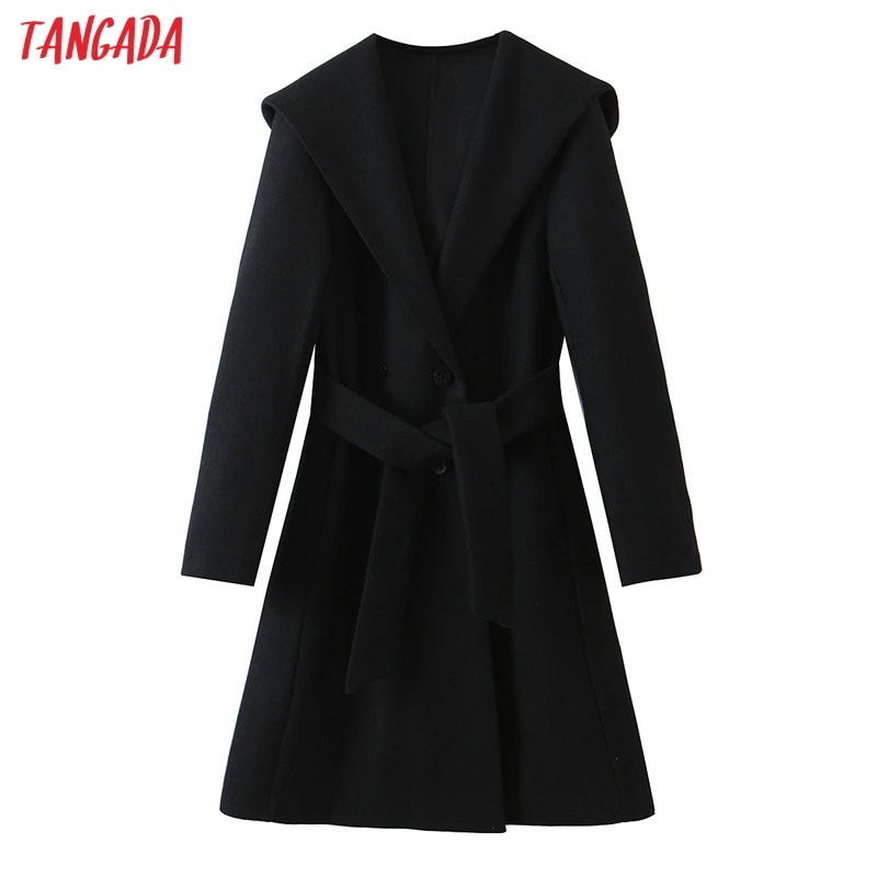 

Женское шерстяное пальто с капюшоном и карманами, на зиму