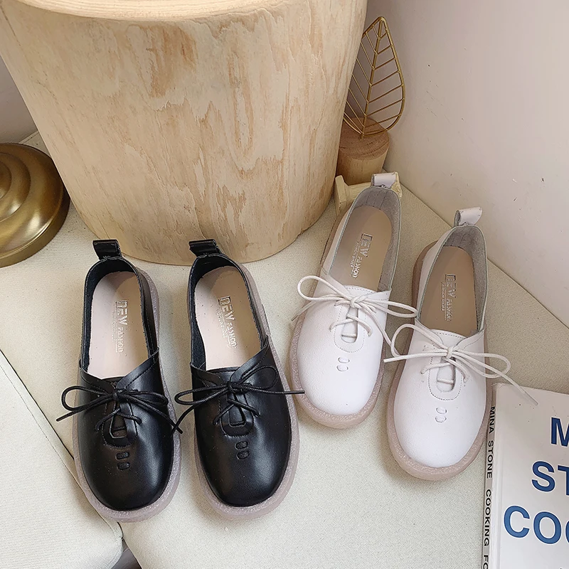 

Туфли женские кожаные в стиле ретро, повседневные маленькие студенческие туфли на плоской подошве, с закрытым носком, обувь для девушек