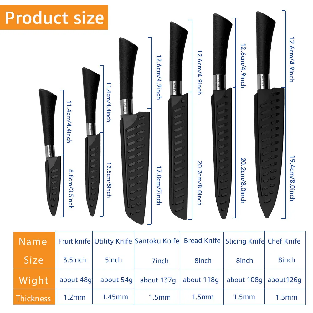 Шеф повара набор ножей Кухонные ножи из нержавеющей стали инструмент с чёрным