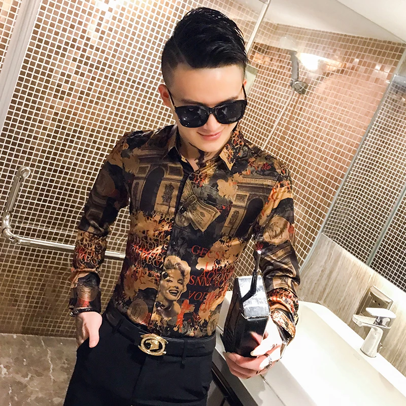 

and American wind of new fund of 2019 autumn outfit society the new handsome men long sleeve shirt C113 P58 - flower
