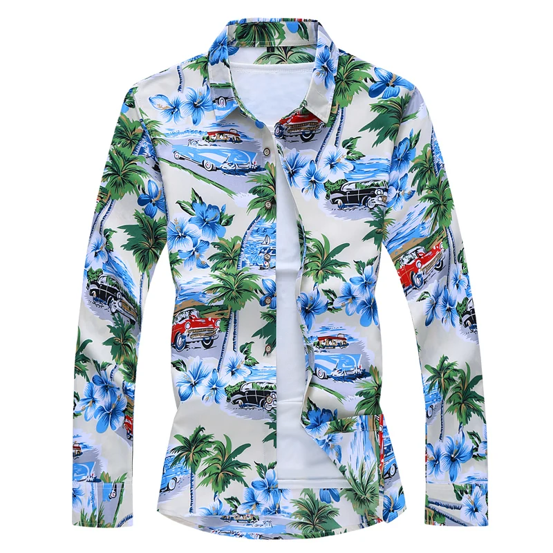 

Fashions 2021 Autumn Spring Clothes Long Sleeves Shirt Men Plus Asian Big Size M-5XL 6XL 7XL Hawaiian Beach Casual Floral