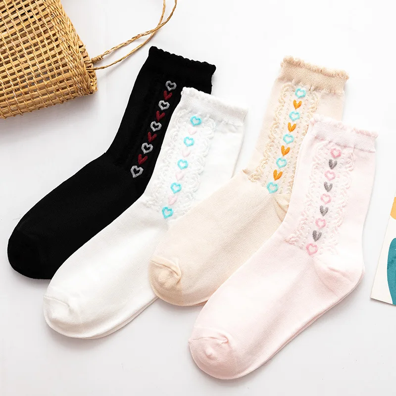 

Kawaii Japanese Korean Style Pink Woman Socks Cotton with Loveing Heart Funny Socks Women for Spring Autumn and Winter 120402