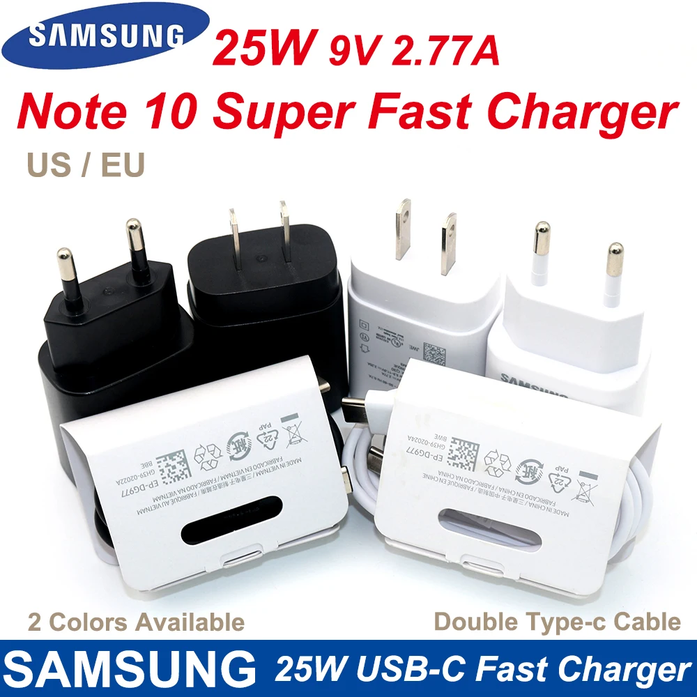 

Original Samsung Galaxy Note 10 25W Super Fast Charging Adapter PD Charger 100CM USB C To USB C Cable For S20 Ultra S20+ A71 A91