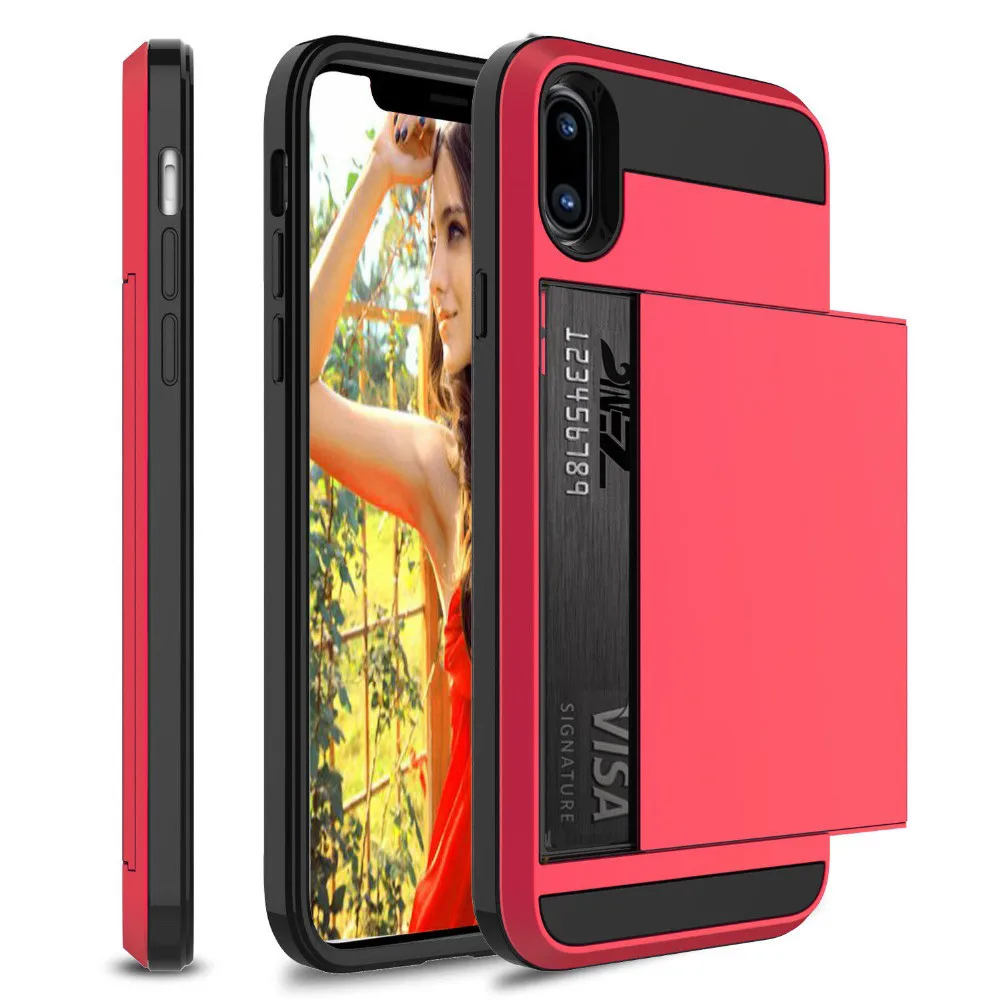 Red Гибридный защитный чехол для iPhone 8, 7, 6, 6S Plus, кошелек, чехол держатель для карт, противоударный резиновый бампер, чехол для iPhone X, 10, 6, 6 S, чехол - Цвет: Red