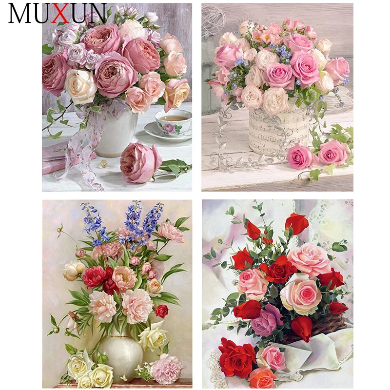 Алмазная мозаика сделай сам круглая вышивка с цветами полное покрытие пион для