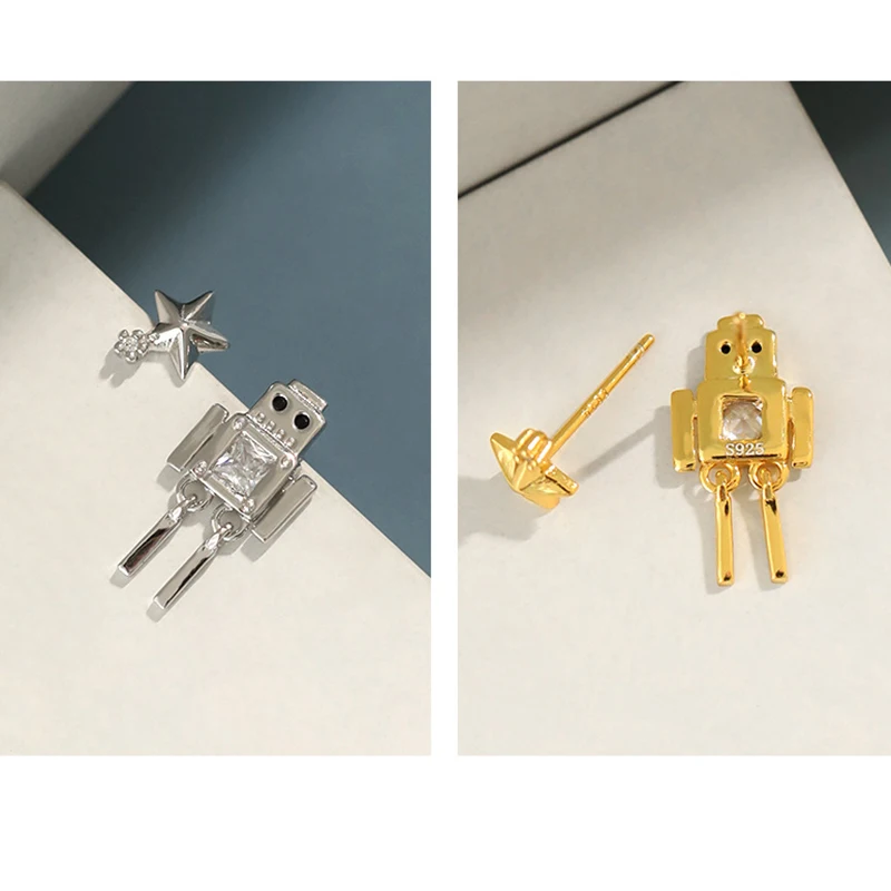 Серебряные серьги Kinel корейские в стиле INS асимметричные с пятиконечной звездой и