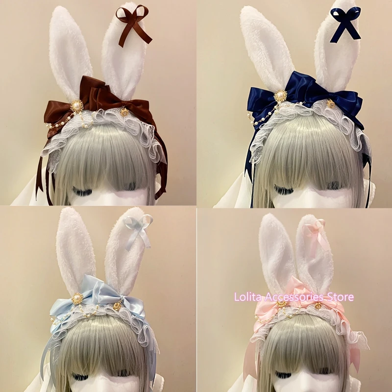 

Sweet Lovely Lolita Bow Plush Rabbit Ear KC Hair band Headdress Multicolour Soft Girl Cute Bunny Headband Hair Accessories