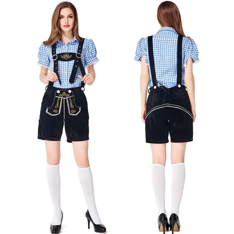A1(Shirt Pants Hat ) Традиционный Женский Костюм Октоберфест с подтяжками шляпа костюмы набор Октоберфест баварское пиво девушка бар униформа - Цвет: A1(Shirt Pants Hat )