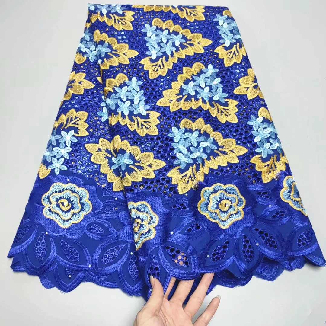 

Синий Высокое качество смазанный швейцарская кружевная ткань с вышивкой бисером в африканском стиле 100% хлопковое кружево «швейцарская вуа...