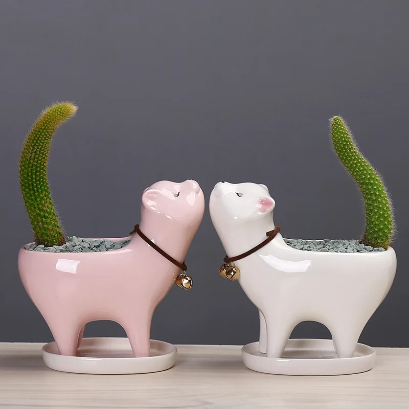 

Animal Ceramic Flowerpot Cartoons Cat Flower pot Cute Cactus Succulent Plants Planter Potted Bonsai Home Bedroom Decoration Gift