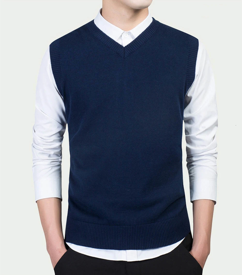 Брендовая одежда пуловер свитер для мужчин осень v-образный вырез тонкий жилет