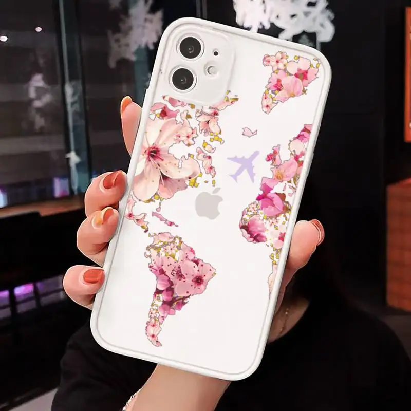 

World Map Travel art design pattern Phone Cases matte transparent For iphone 7 8 11 12 plus mini x xs xr pro max cover