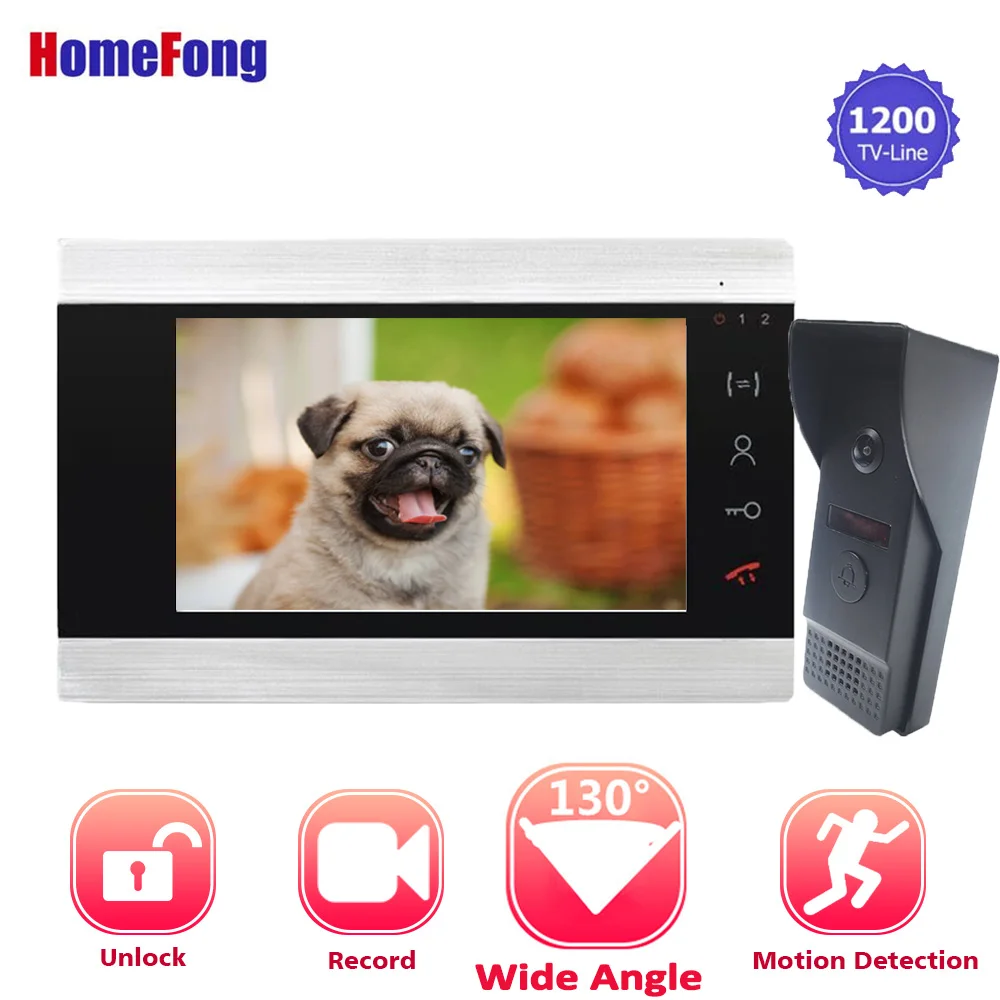 【Wide Angle】Homefong Wired Video Door Phone System Visual Intercom 7 Inch Monitor 130 Degree Doorbell with Camera Motion |