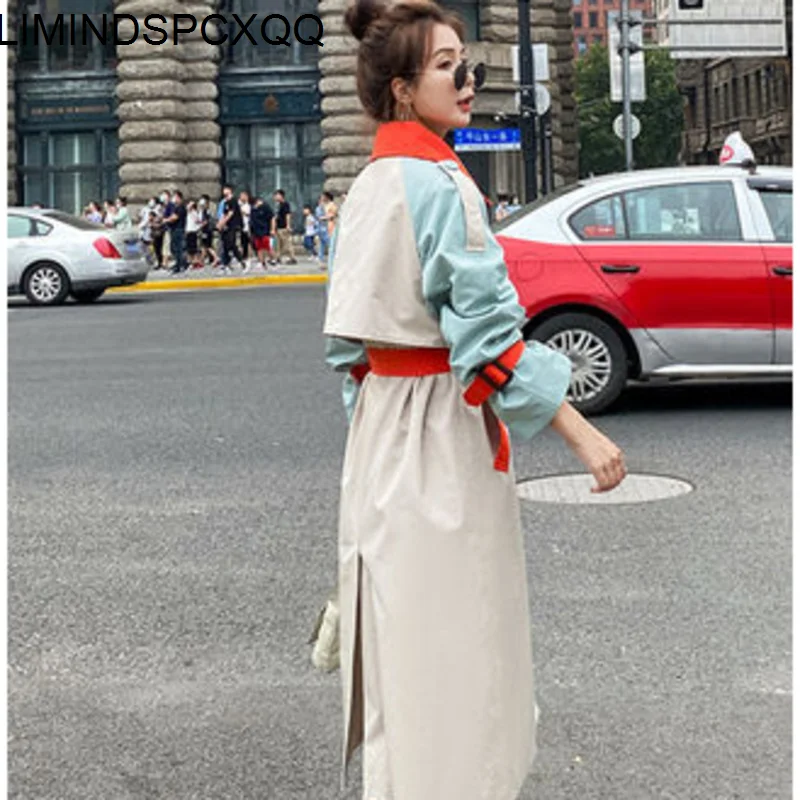 

Windbreaker Female 2021 Design Stitching Color Contrast Mid-length Spring Autumn Fashion Coat New casual Womens Trench Clothes