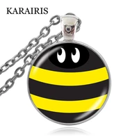 karairis new fashion handmade jewelry animal cute bee cartoon patterns glass dome necklace charms pendant bee necklaces gifts