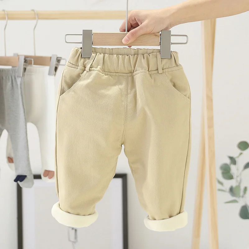 Хлопковые Теплые повседневные штаны для маленьких мальчиков и девочек зимние