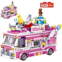city friends food snacks street view shop dining car mini building blocks ice cream truck bricks toys for children girls