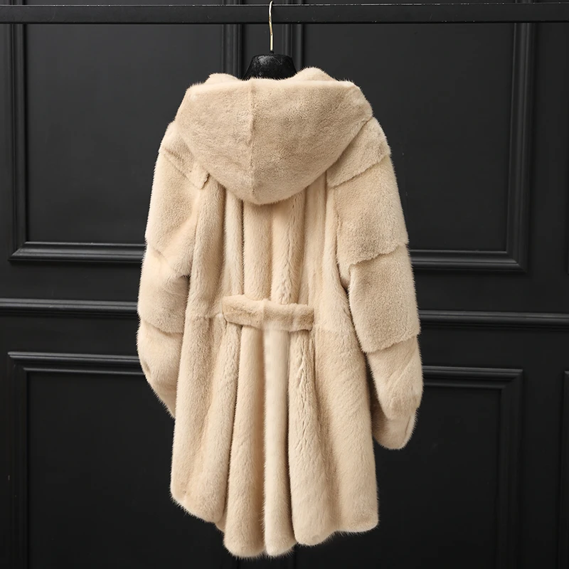 inverno новая полностью из норки шуба longa seque das mulheres balancha onda Da Moda com capuz casaco de pele de vison