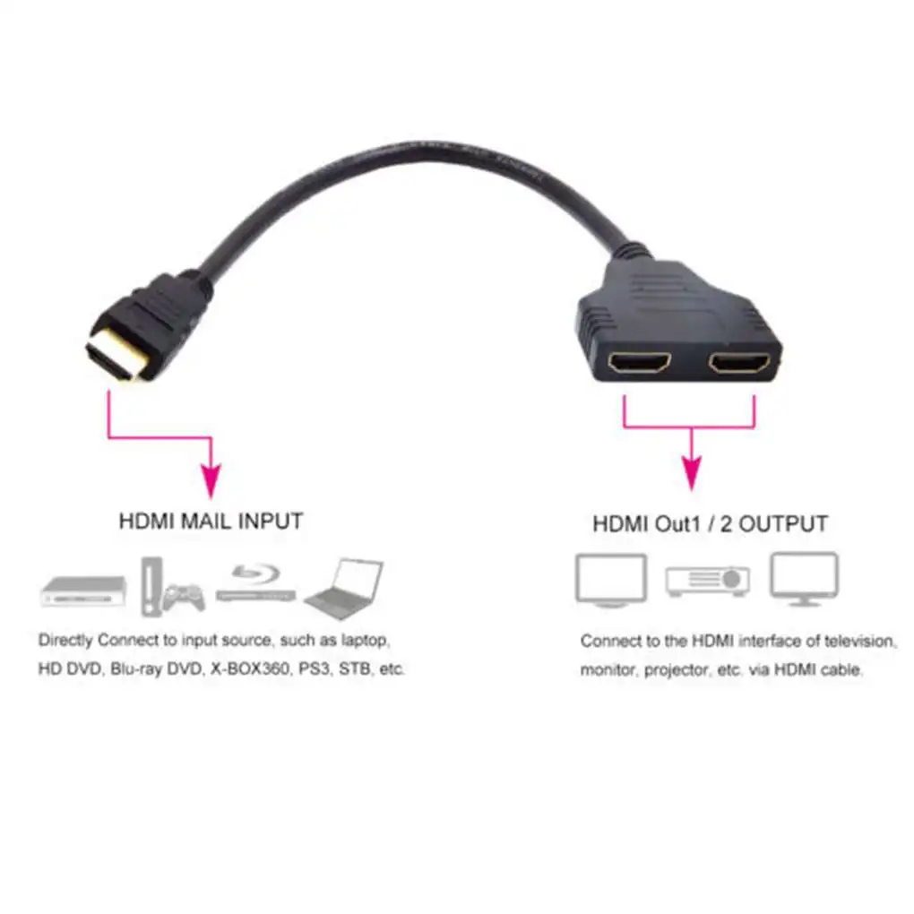 Кабель-разветвитель HDMI 30 см HD 1 штекер-Двойной 2 гнездовой разветвитель конвертер