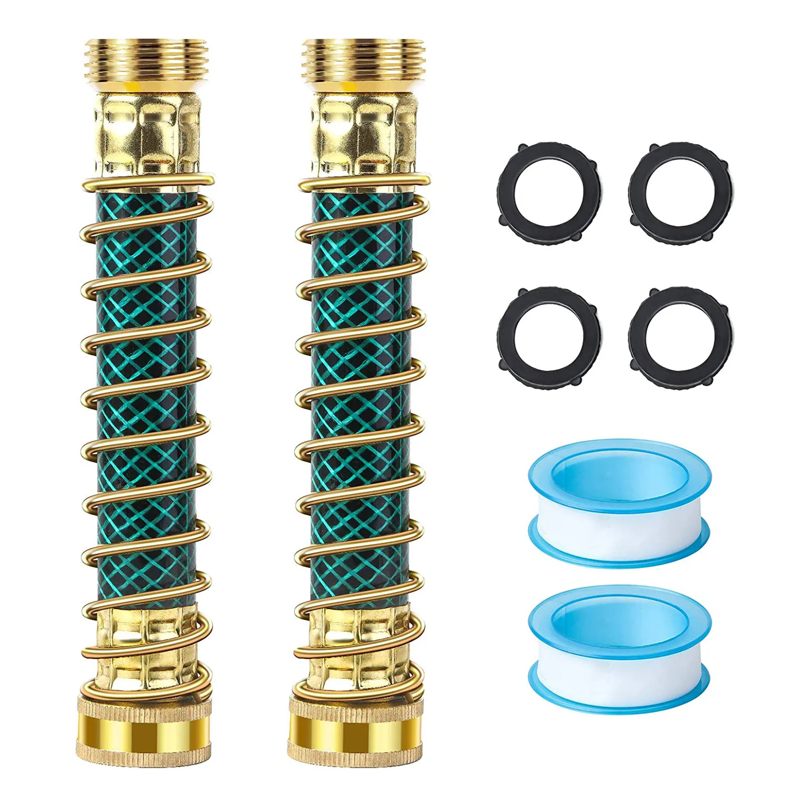 

2Pcs Hose Extension Protectors Short Flexible Garden Hose Protector with Coil Spring Hose Kink Protector Washers Sealing Tapes